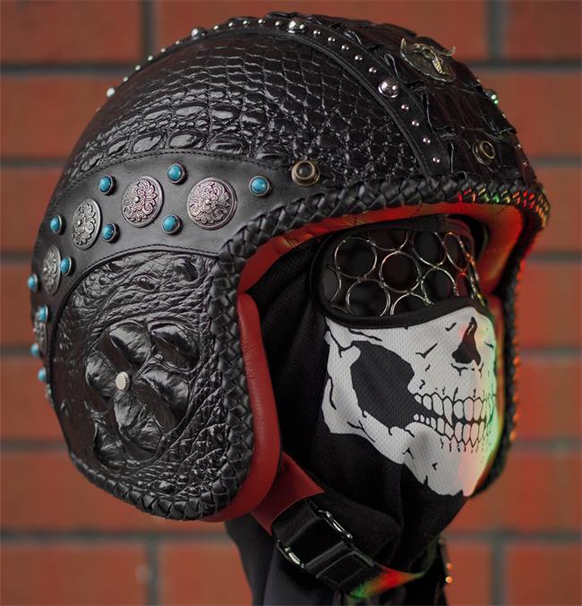 decorative-3/4helmet-crocodile-leather