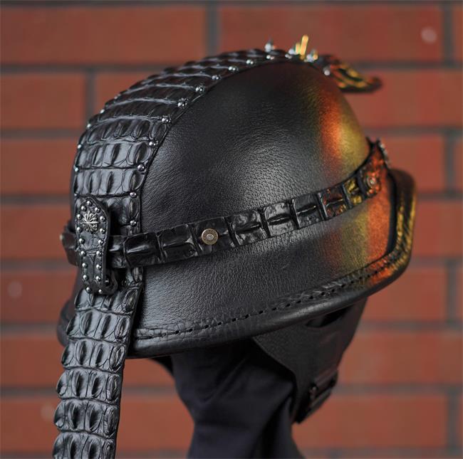 decorative-OpenFace-helmet-Cowhide-Crocodile-Leather