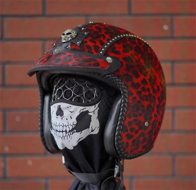 decorative-3/4helmet-Hairy-Cowhide-Leather