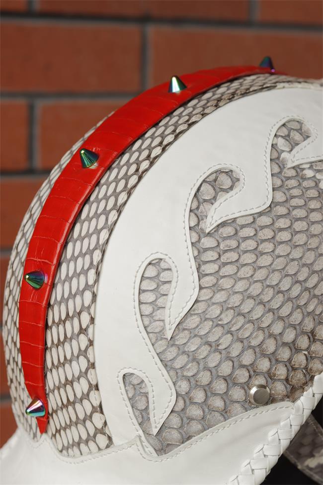 decorative-Half-helmet-Python-Leather-white
