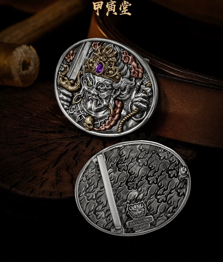 Acala Wisdom King Mixed-Metal Biker Belt Buckle detail view 2