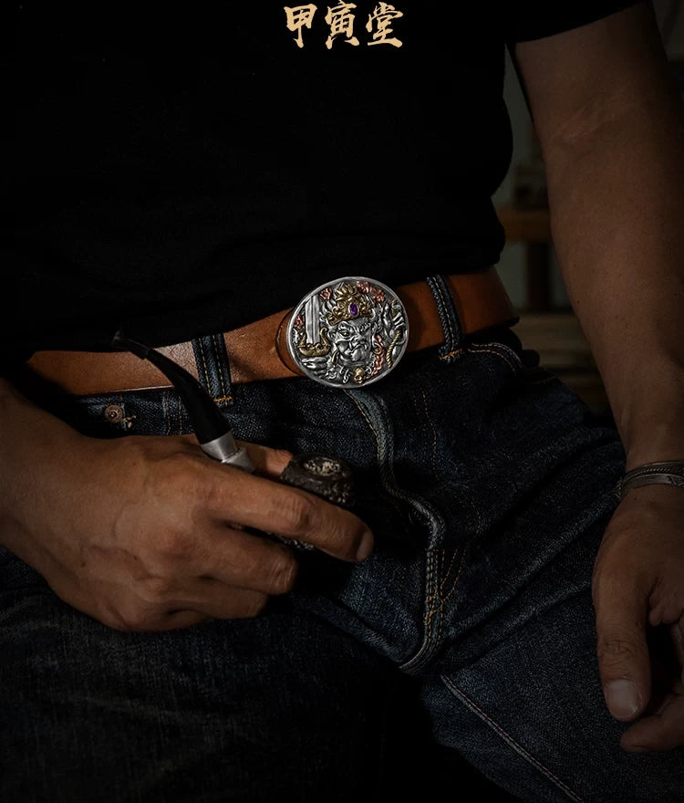 Acala Wisdom King Mixed-Metal Biker Belt Buckle detail view 3