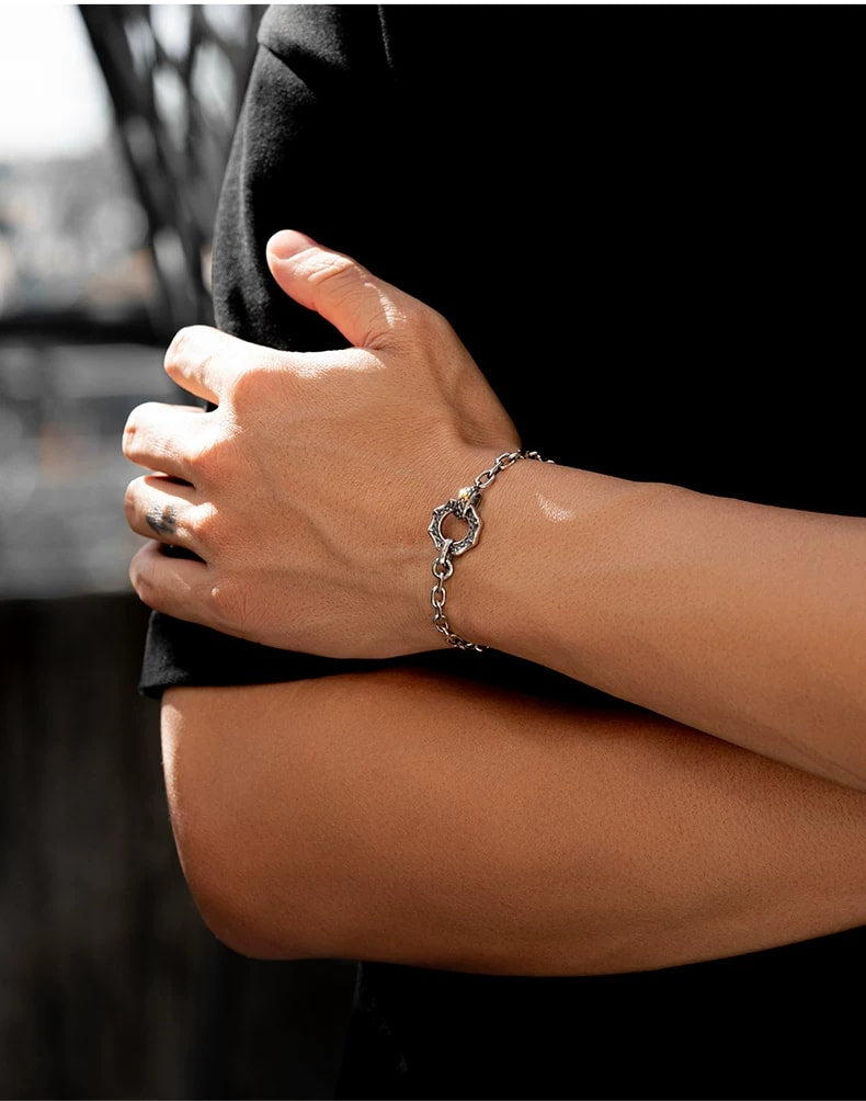 Adjustable Dragon Scale Sterling Silver Bracelet – wrist and design view 2