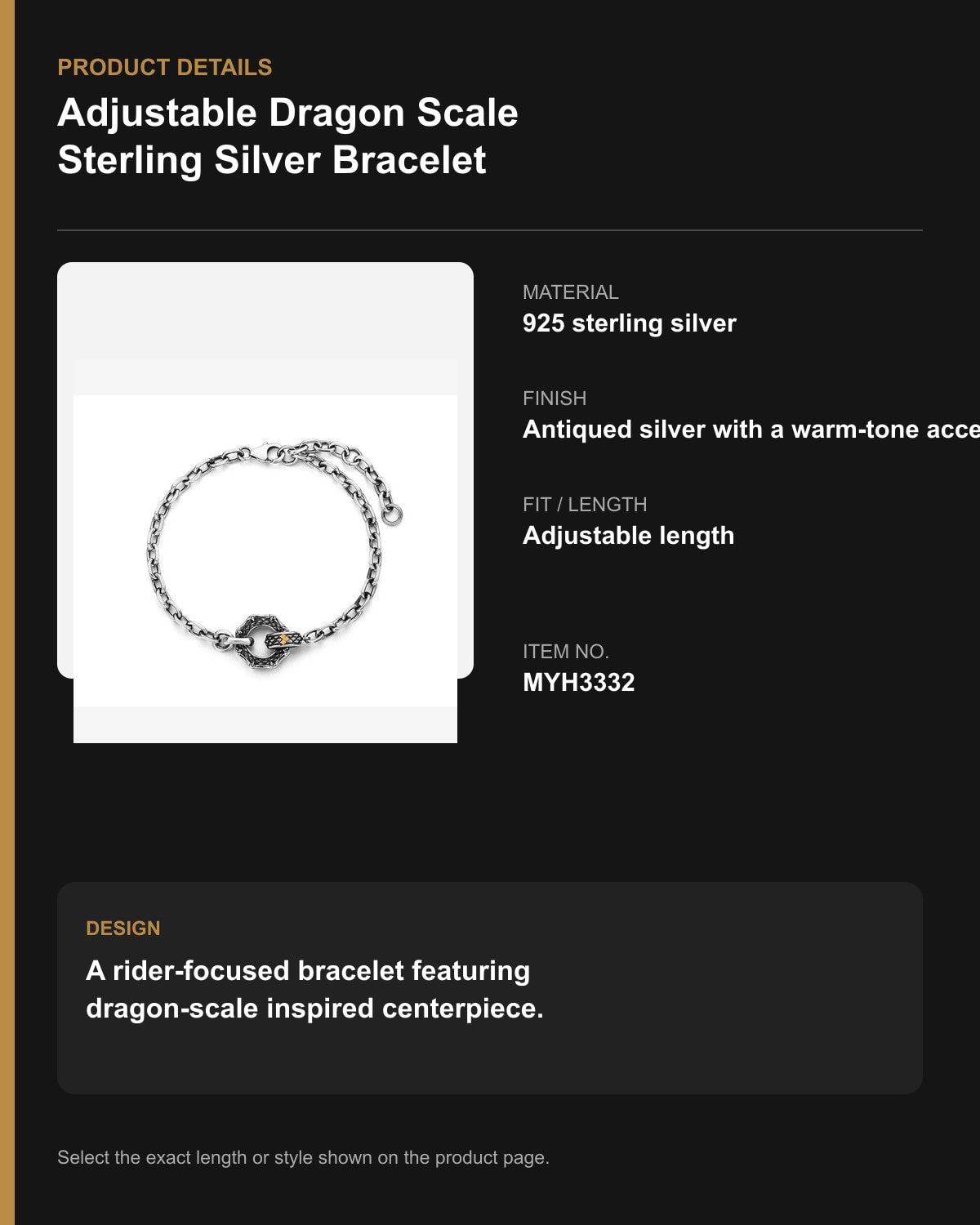Adjustable Dragon Scale Sterling Silver Bracelet – English product details