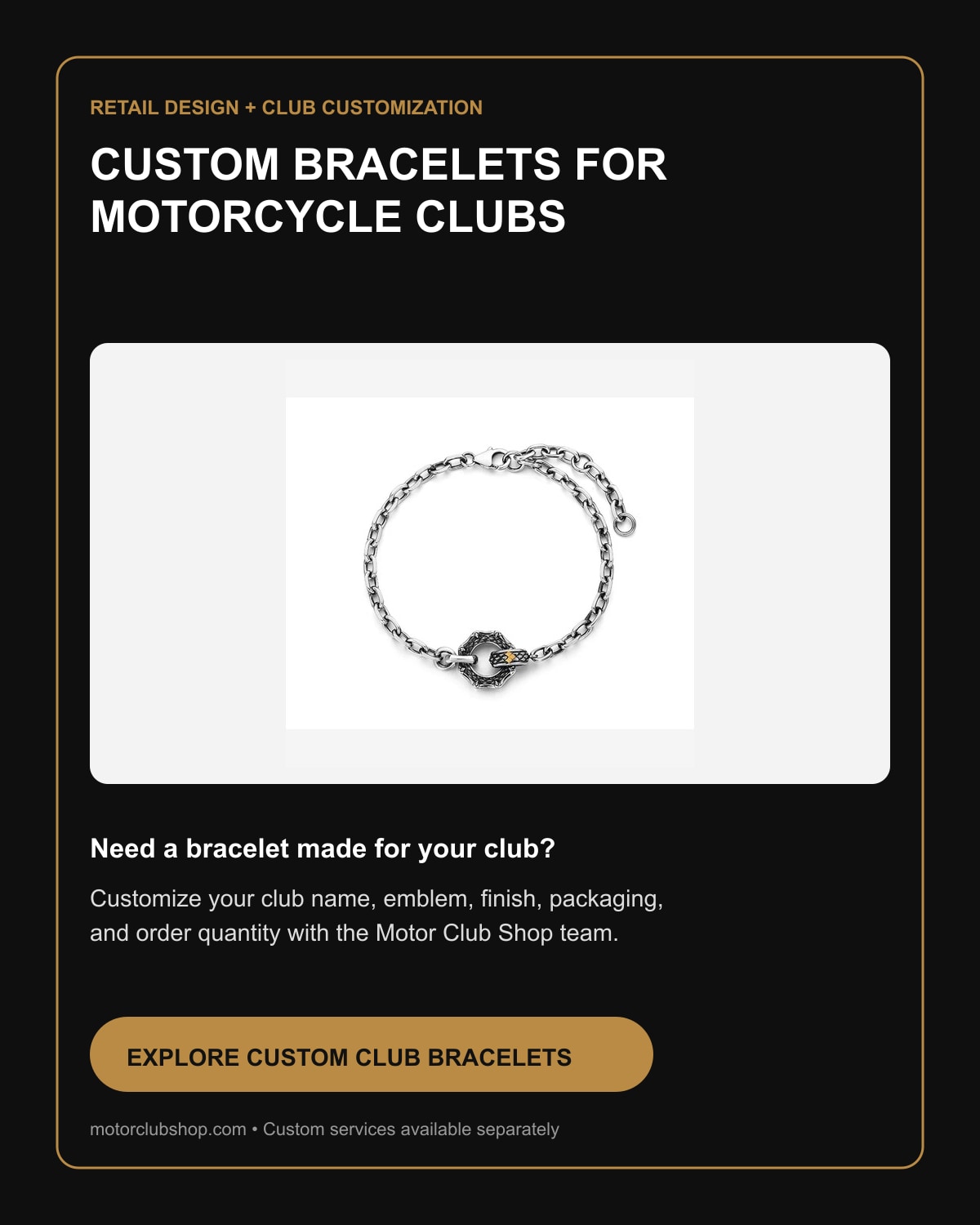 Custom motorcycle club bracelets by Motor Club Shop