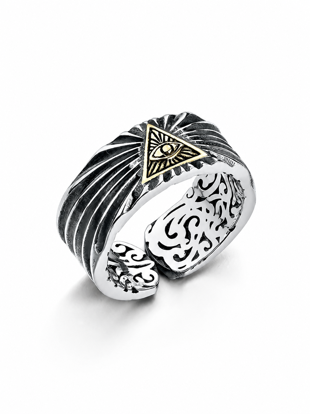 All-Seeing Eye Feather Sterling Silver Ring - product view