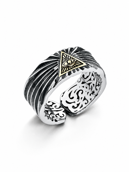 All-Seeing Eye Feather Sterling Silver Ring - product view