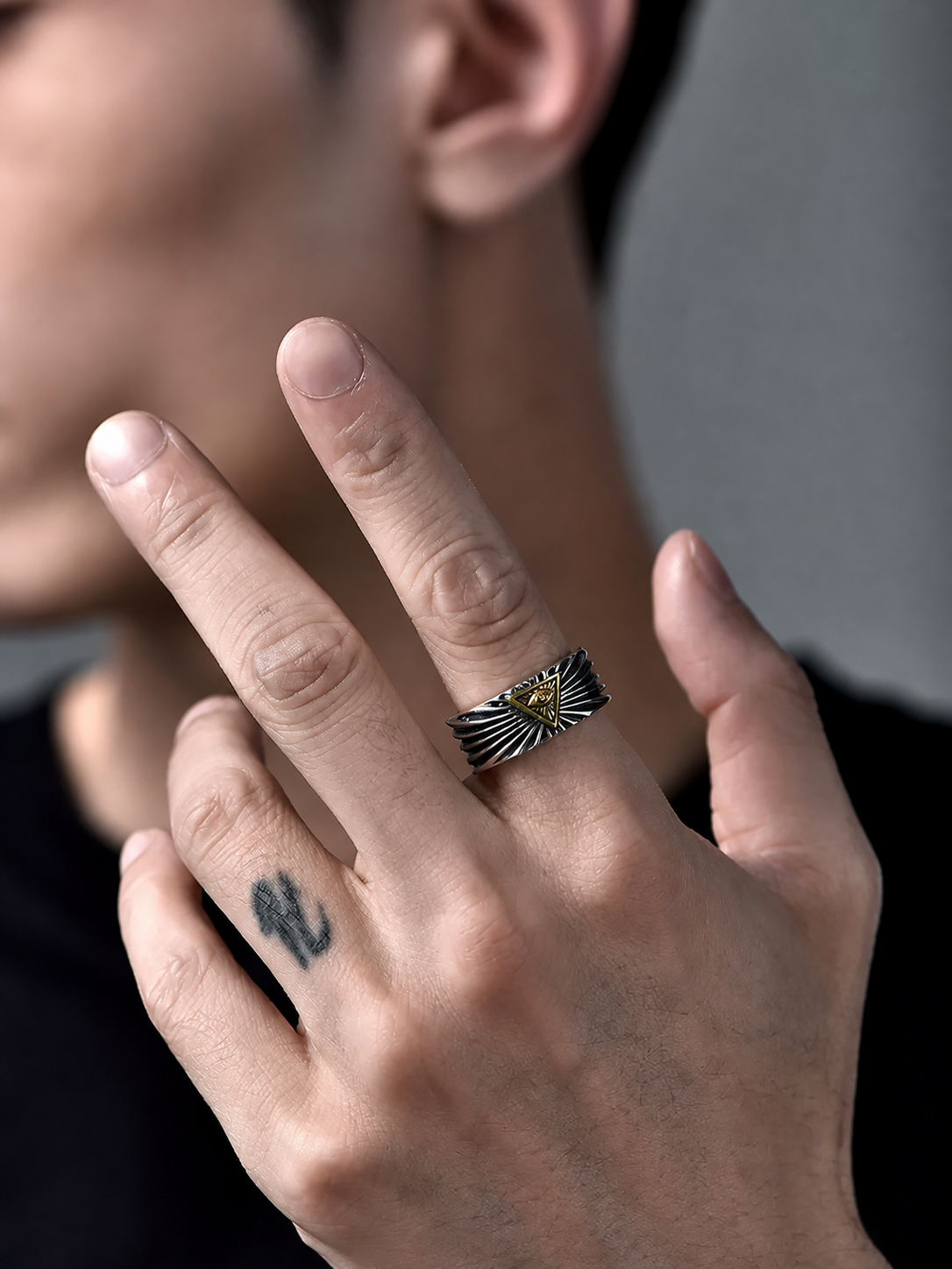 All-Seeing Eye Feather Sterling Silver Ring - product view 2