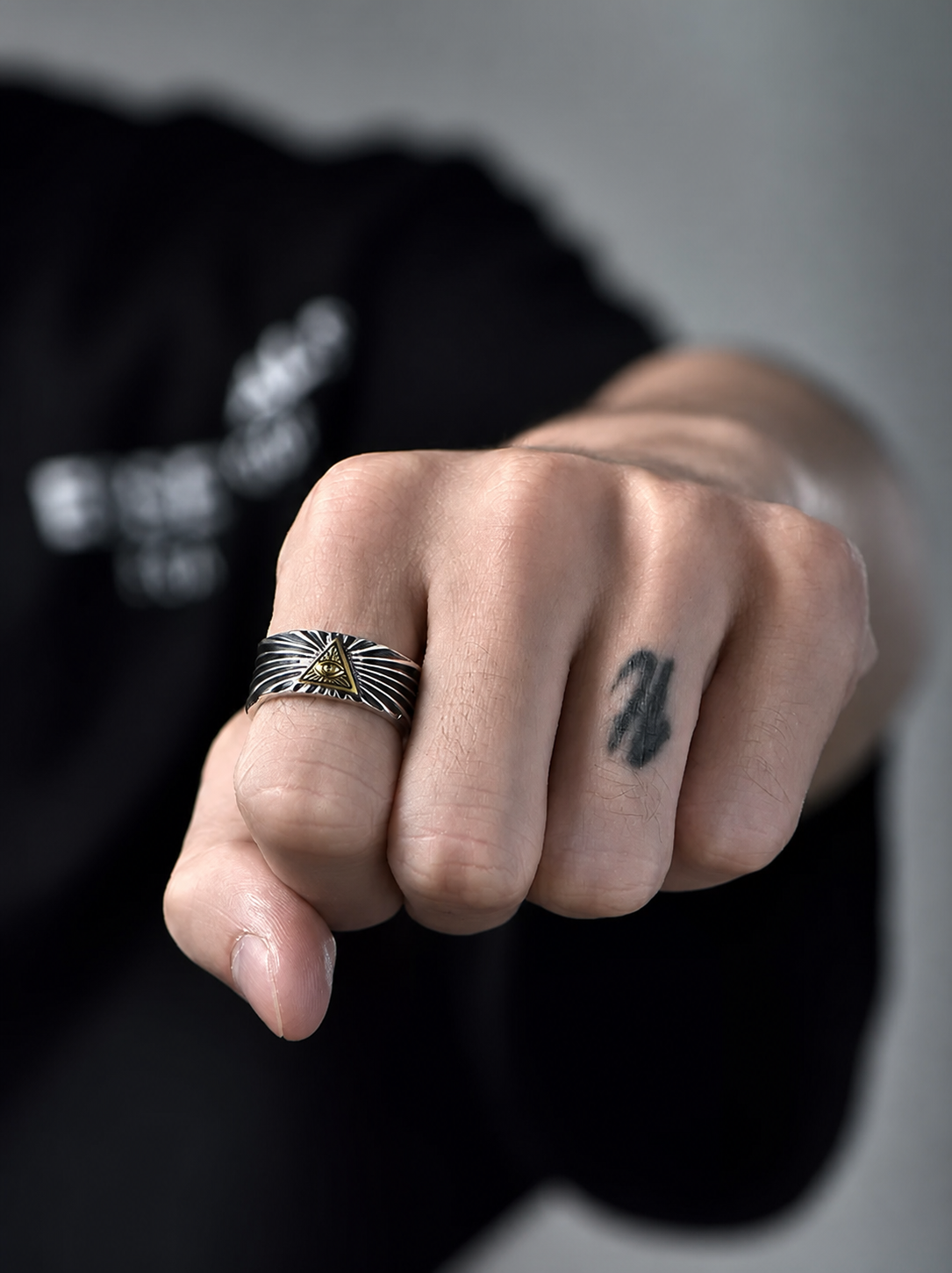 All-Seeing Eye Feather Sterling Silver Ring - product view 3