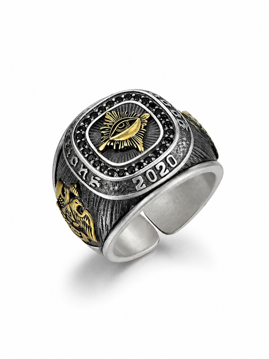 All-Seeing Eye Sterling Silver Biker Ring - product view