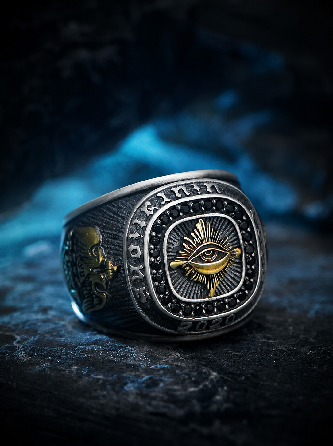 All-Seeing Eye Sterling Silver Biker Ring - product view 2