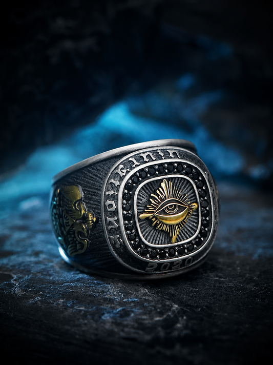 All-Seeing Eye Sterling Silver Biker Ring - product view 2