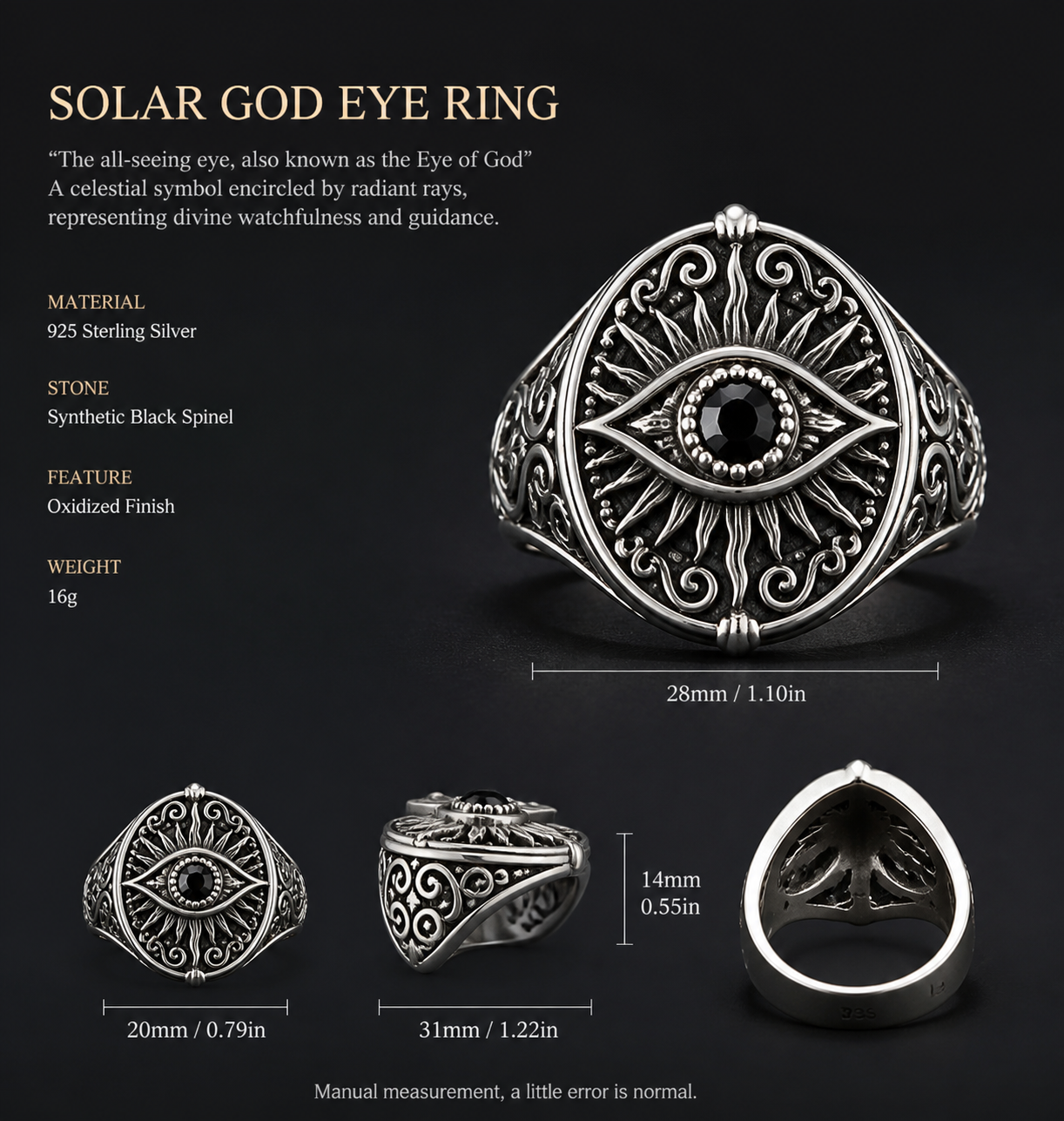 All-Seeing Eye Sterling Silver Biker Ring - English product detail 6