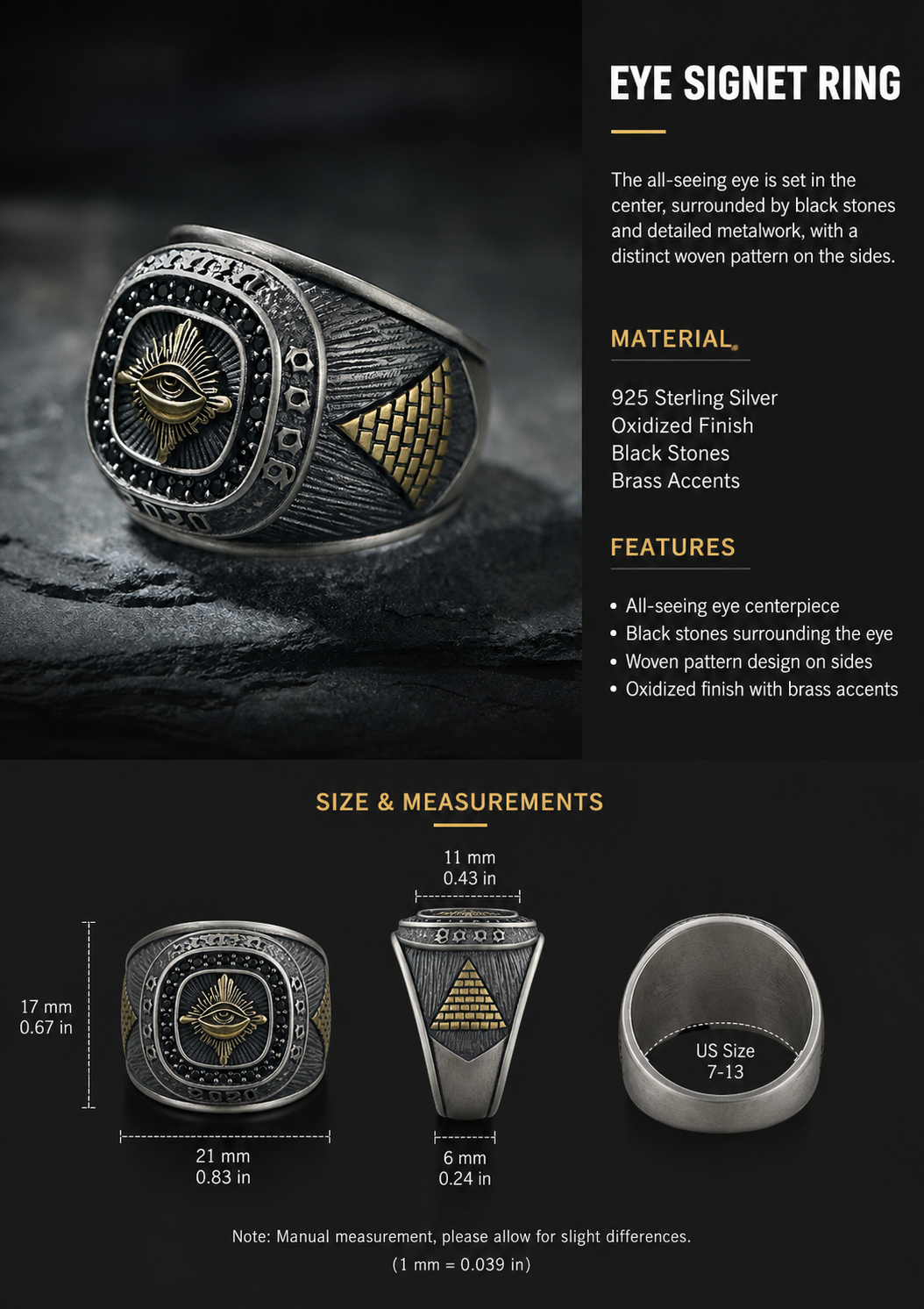 All-Seeing Eye Sterling Silver Biker Ring - English product detail 8