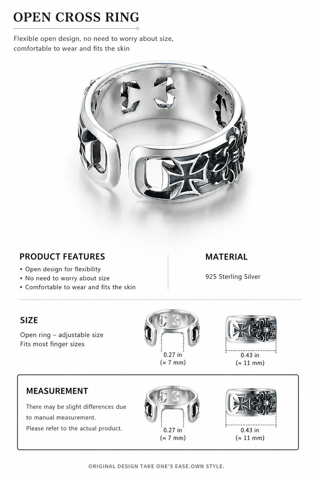 American Cross Sterling Silver Biker Ring - English product detail 10