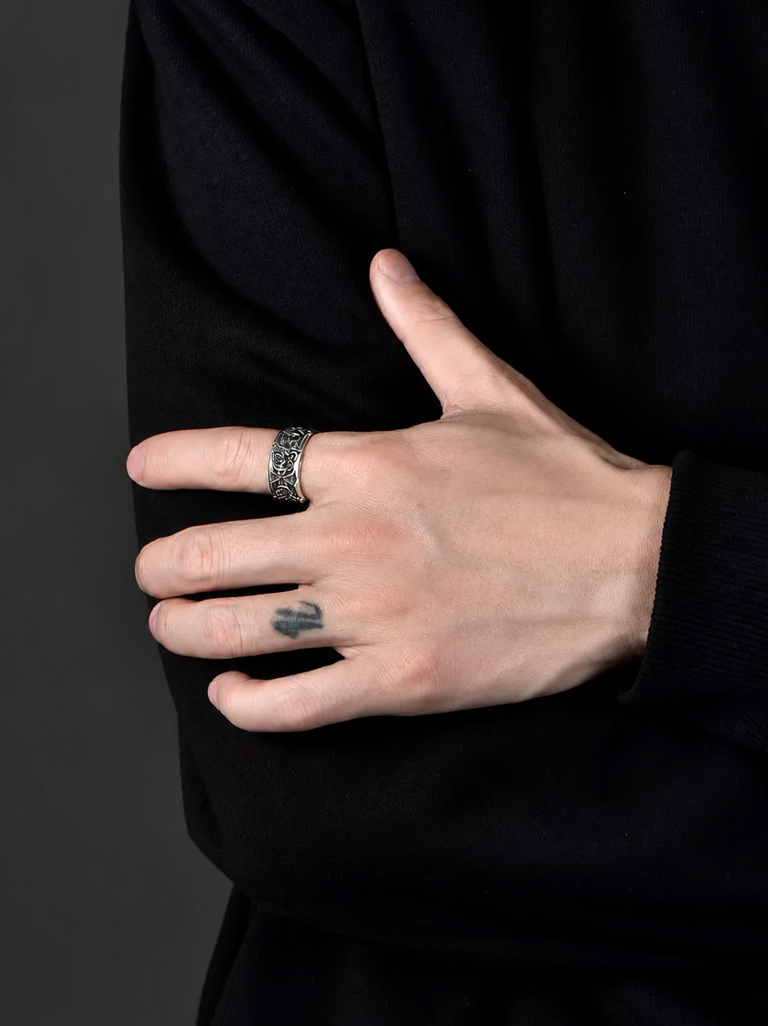 American Cross Sterling Silver Biker Ring - product view 2