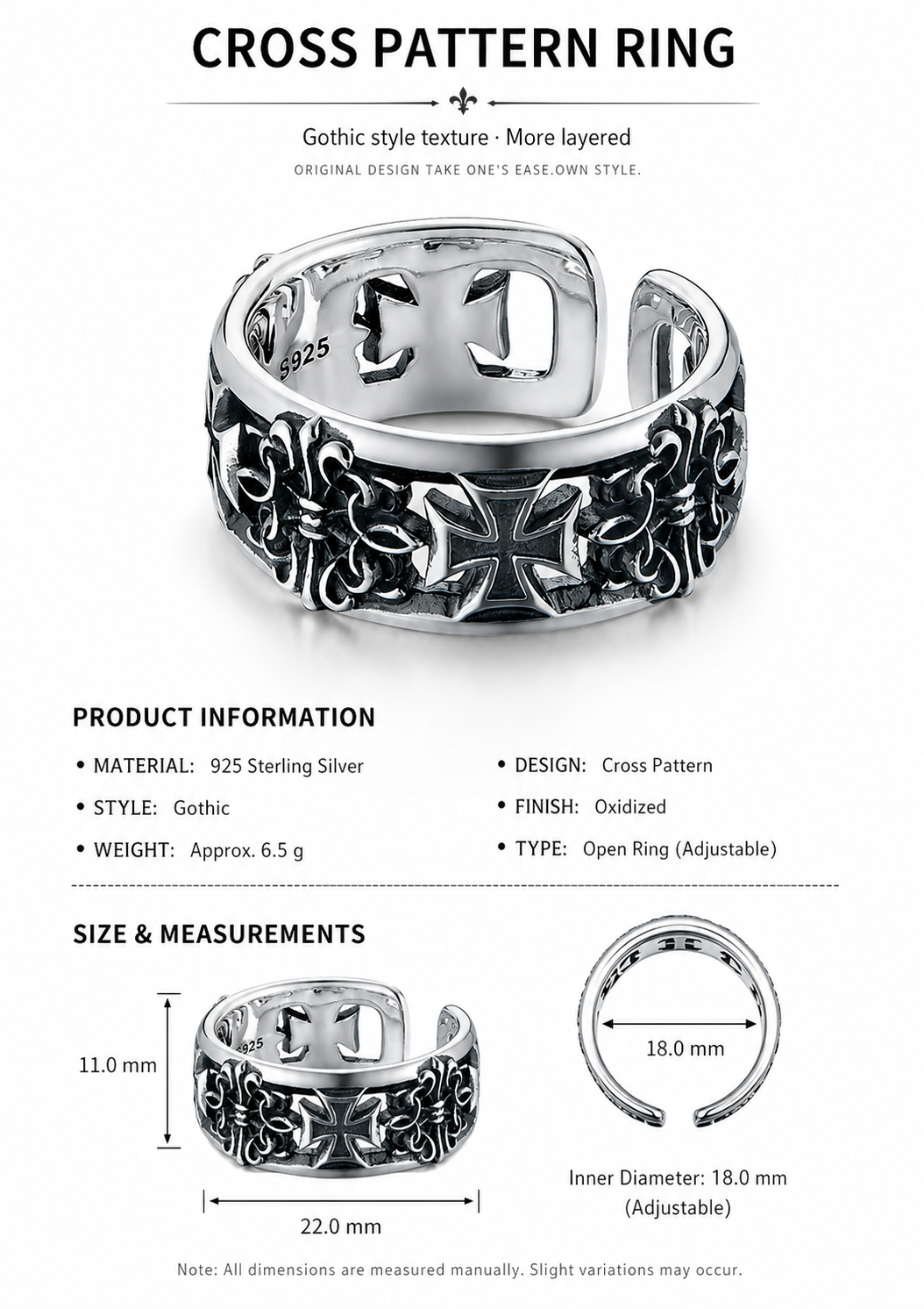 American Cross Sterling Silver Biker Ring - English product detail 9
