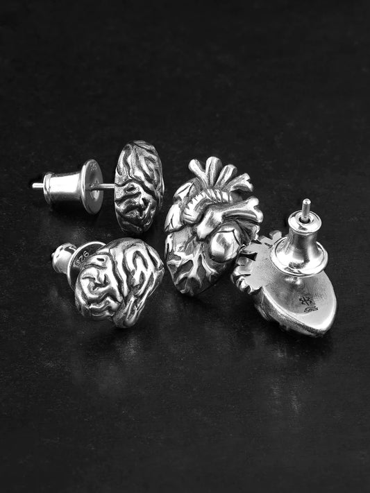 Anatomical Heart and Brain Sterling Silver Stud Earring product view