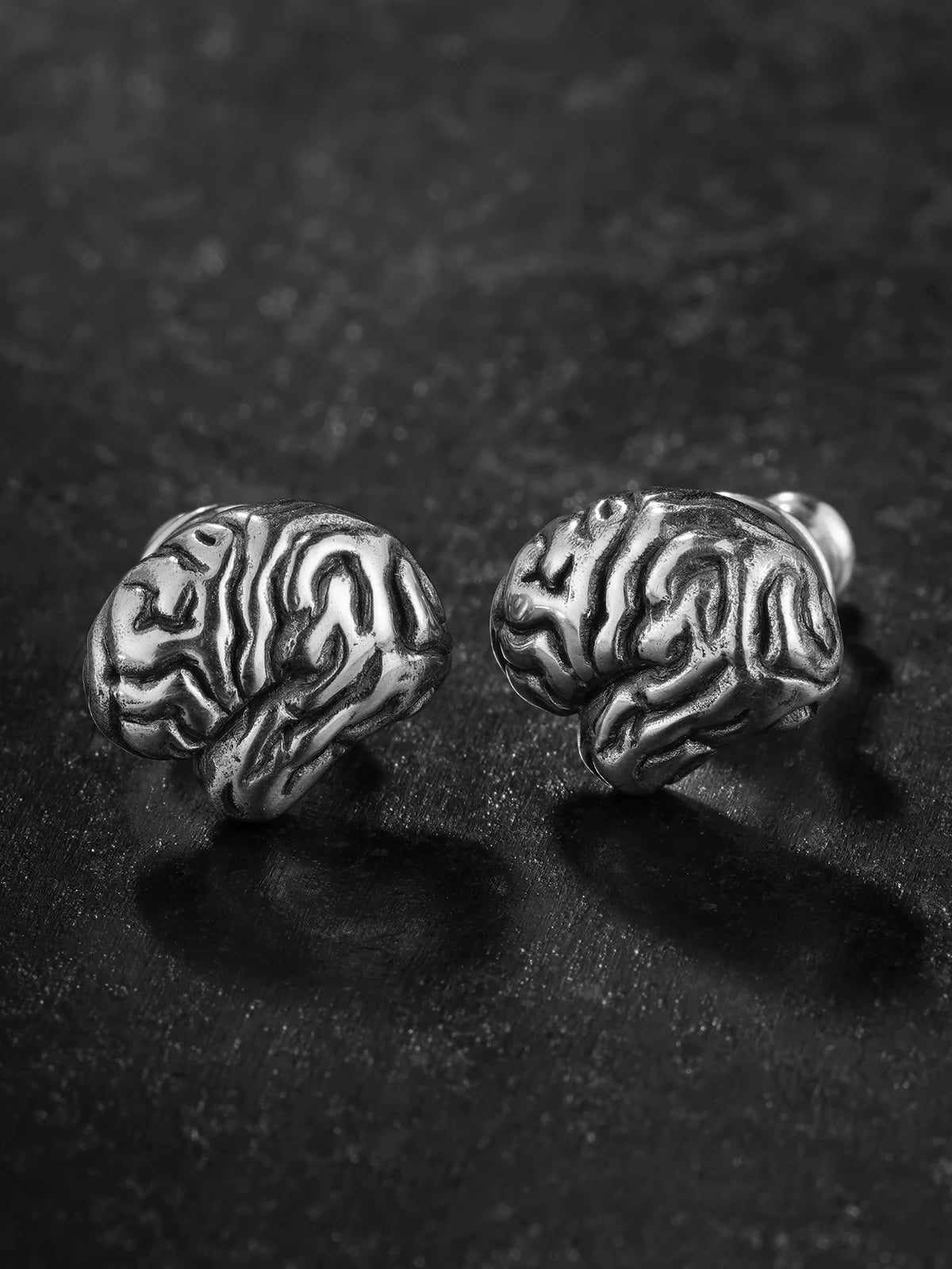 Anatomical Heart and Brain Sterling Silver Stud Earring detail view 2