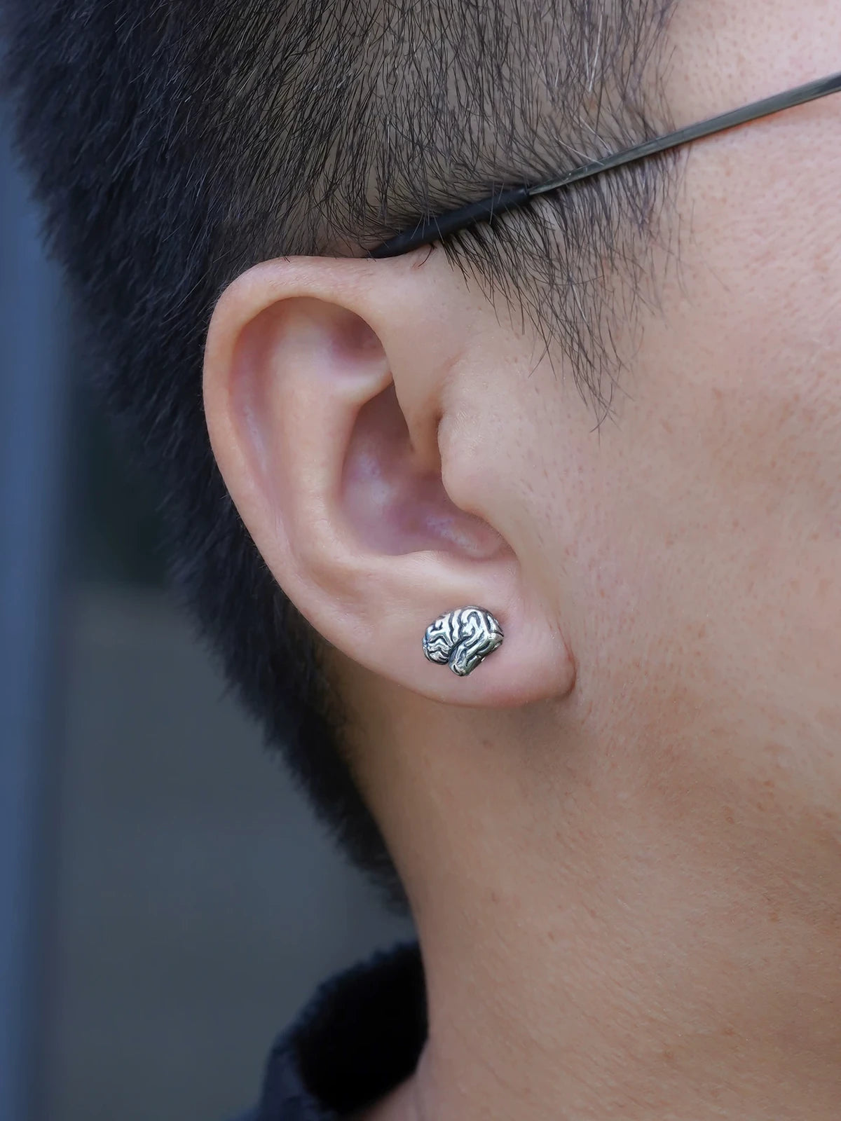 Anatomical Heart and Brain Sterling Silver Stud Earring detail view 3