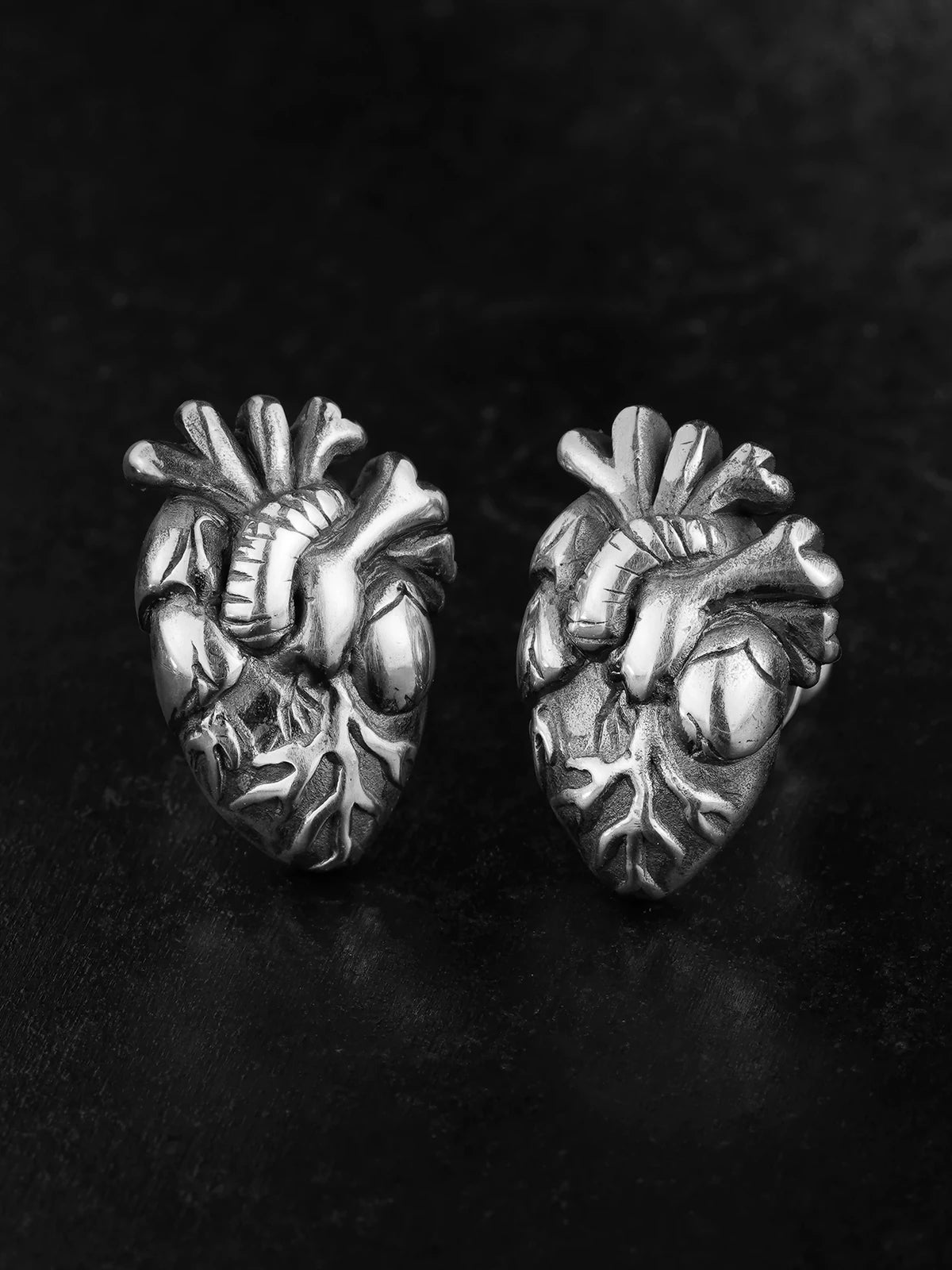 Anatomical Heart and Brain Sterling Silver Stud Earring detail view 4