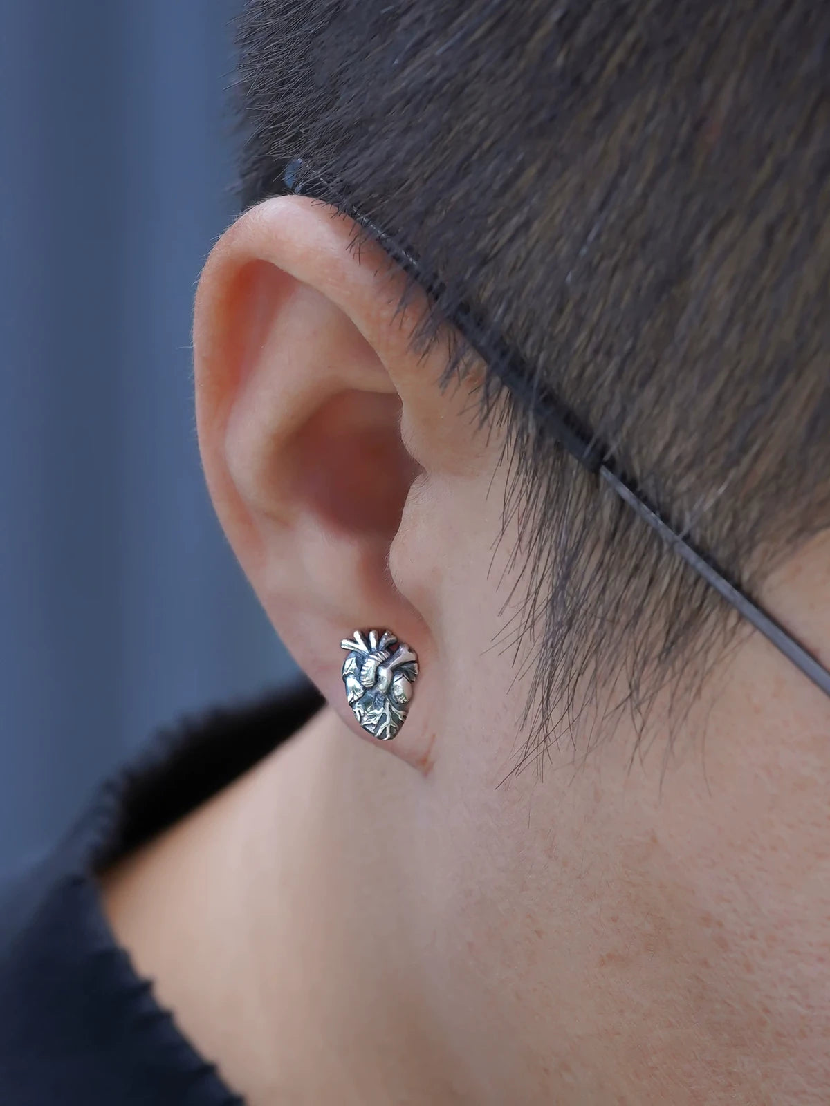 Anatomical Heart and Brain Sterling Silver Stud Earring detail view 5