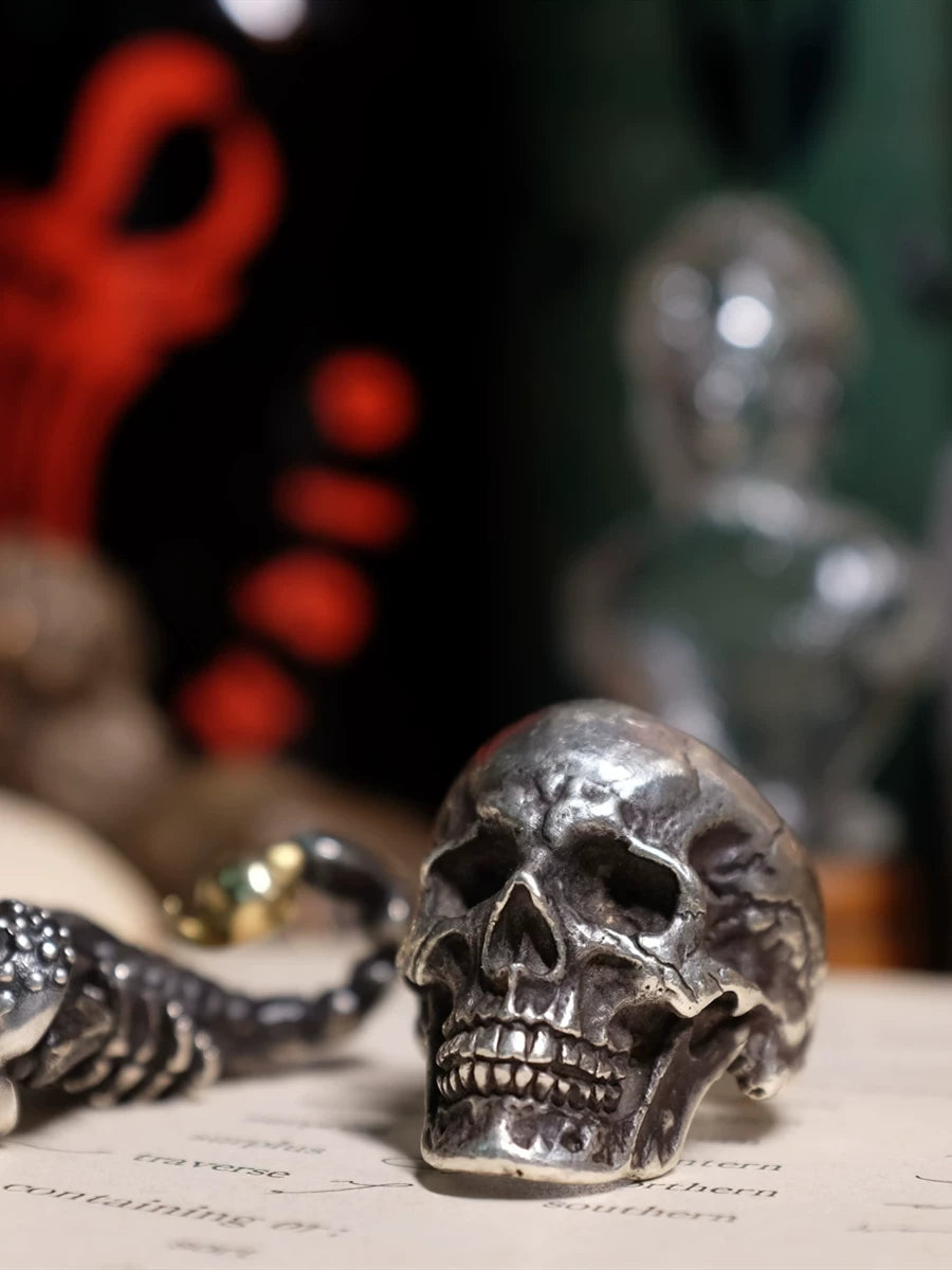 Anatomical Skull 925 Sterling Silver Biker Ring — view 2