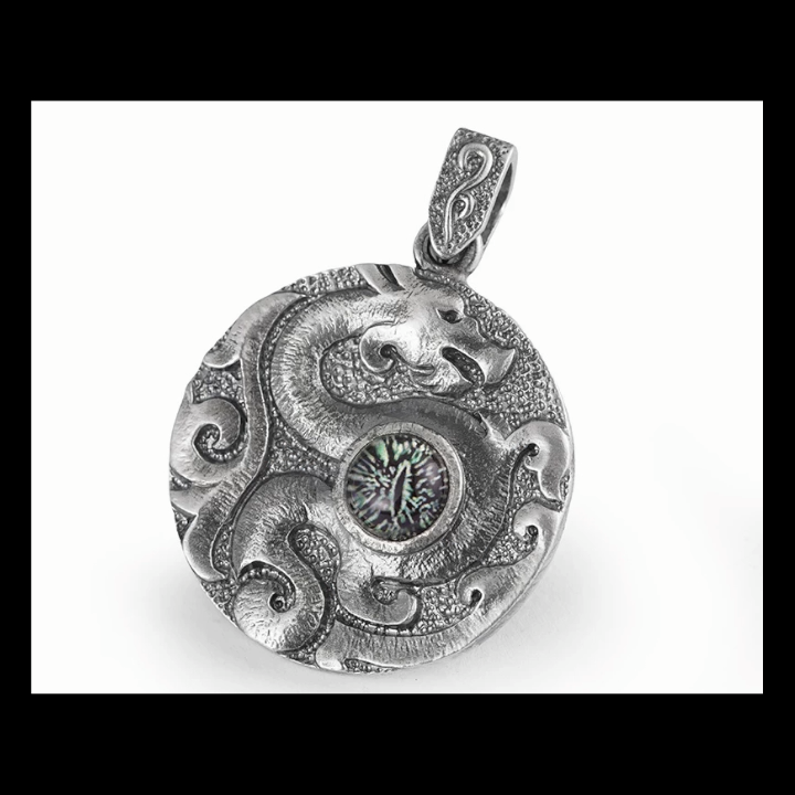 Ancestral Dragon eye sterling silver biker pendant