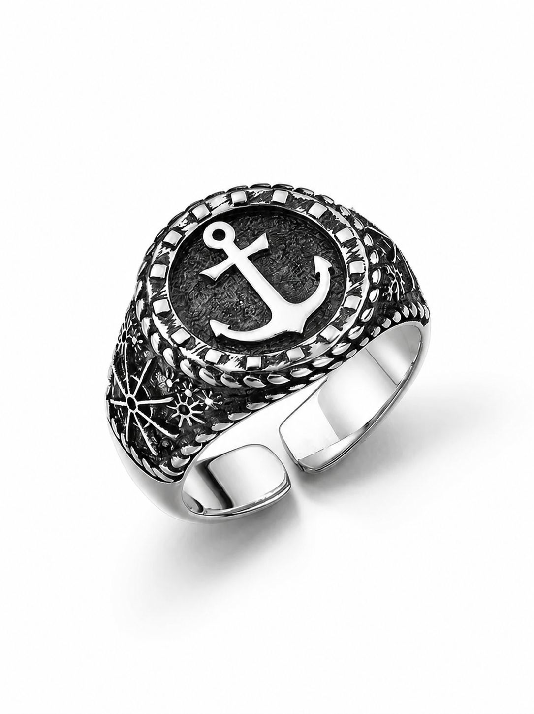 Anchor Sterling Silver Biker Ring - product view