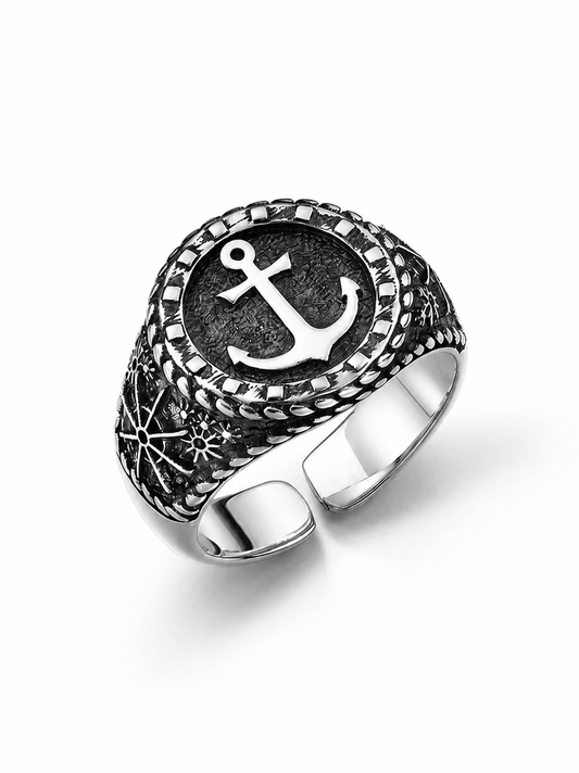 Anchor Sterling Silver Biker Ring - product view
