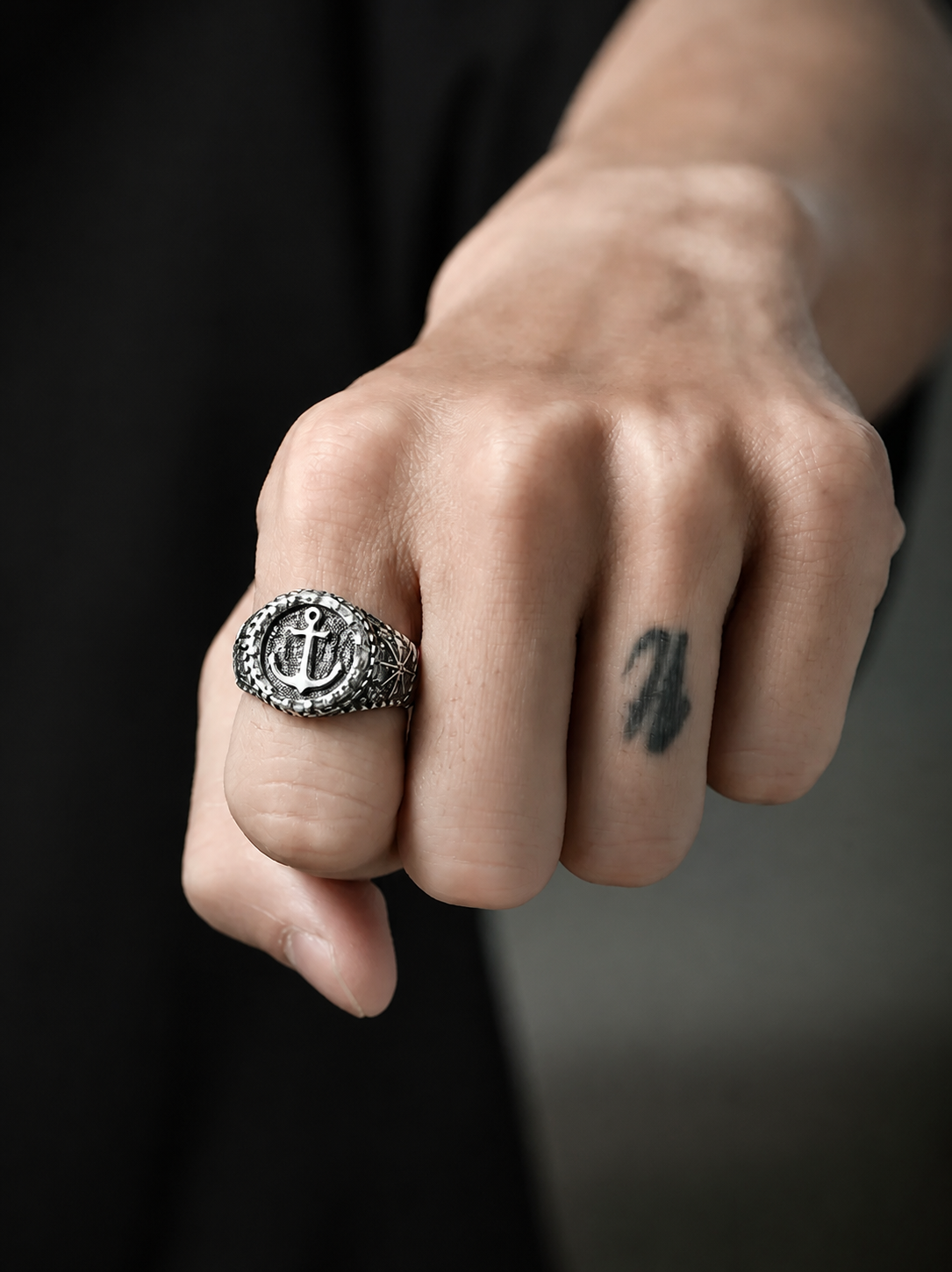 Anchor Sterling Silver Biker Ring - product view 3