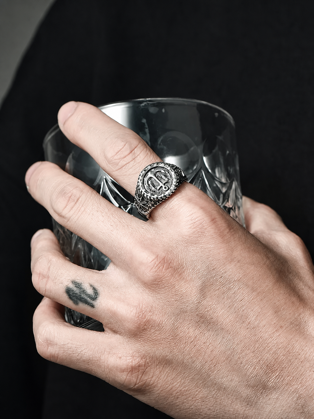 Anchor Sterling Silver Biker Ring - product view 5