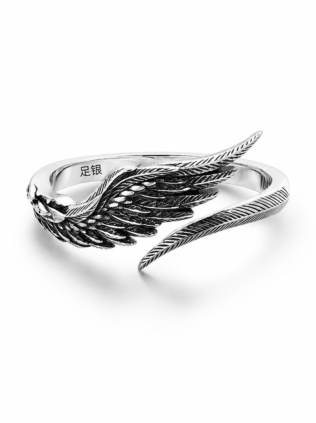 Angel Feather Wing Sterling Silver Couple Rings - product view