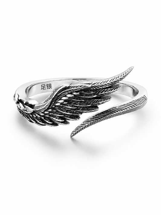 Angel Feather Wing Sterling Silver Couple Rings - product view