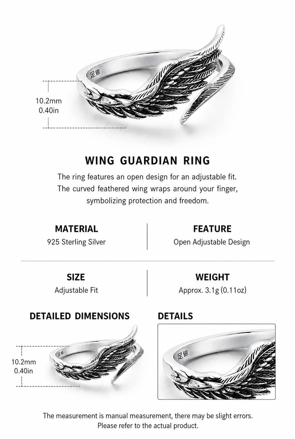 Angel Feather Wing Sterling Silver Couple Rings - English product detail 10