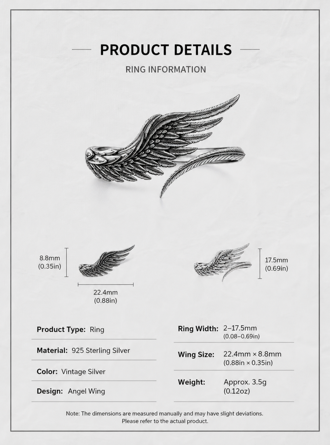 Angel Feather Wing Sterling Silver Couple Rings - English product detail 6