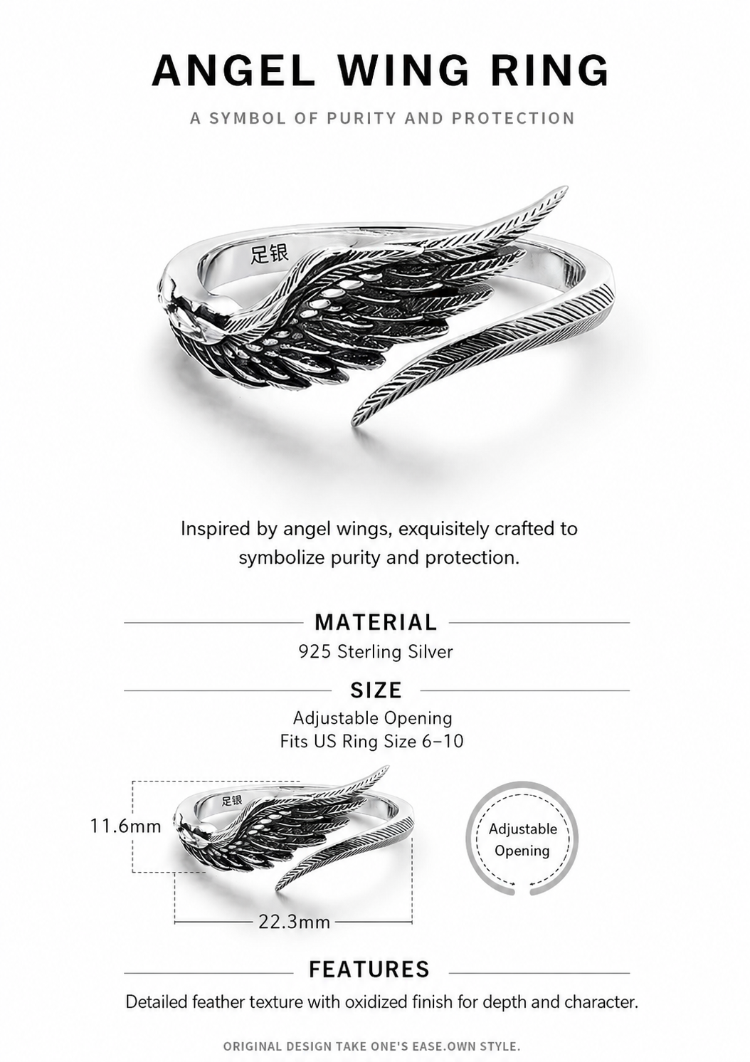 Angel Feather Wing Sterling Silver Couple Rings - English product detail 9