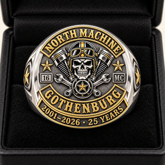 Anniversary Year designed from an authorized motorcycle club emblem in 925 Sterling Silver + 18K Gold-Plated natural metal tones.