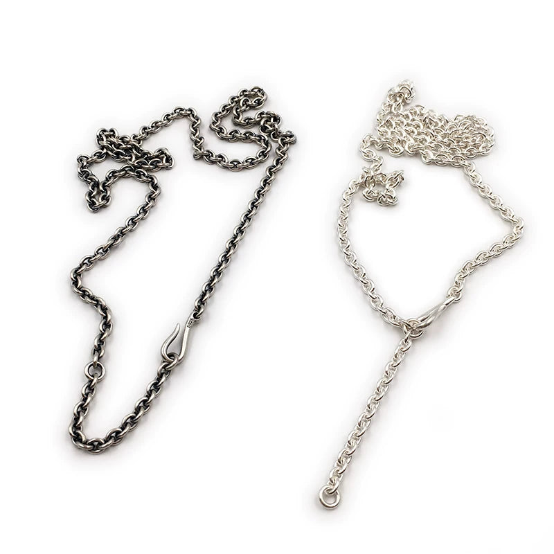 Antiqued Sterling Silver Round Link Biker Necklace - view 3