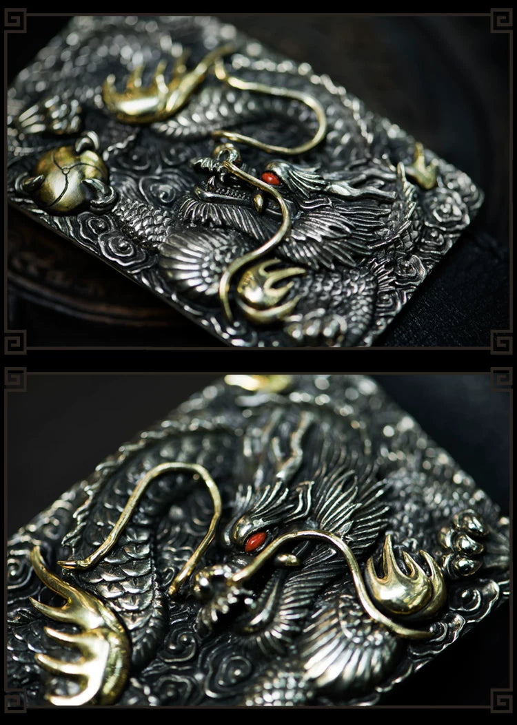 Antler Engraved White Copper Buckle Suede Leather Biker Belt – Engraved buckle detail