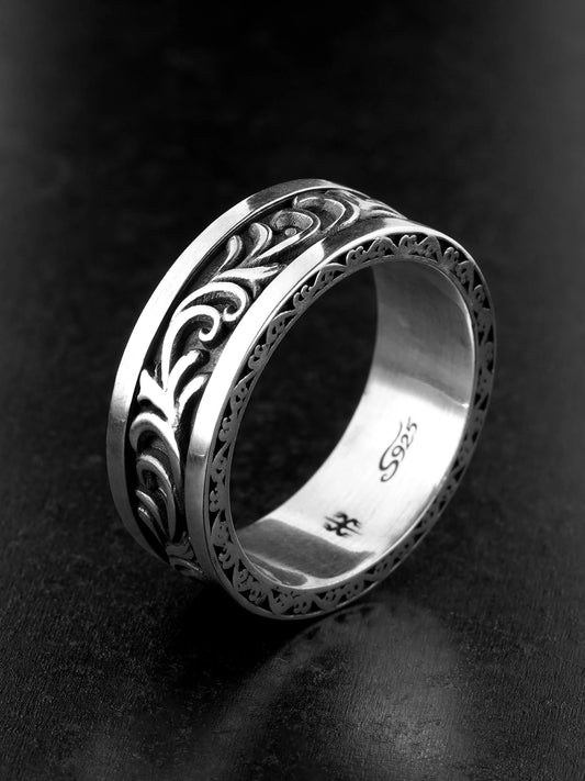 Arabesque Scroll 925 Sterling Silver Biker Band - view 2