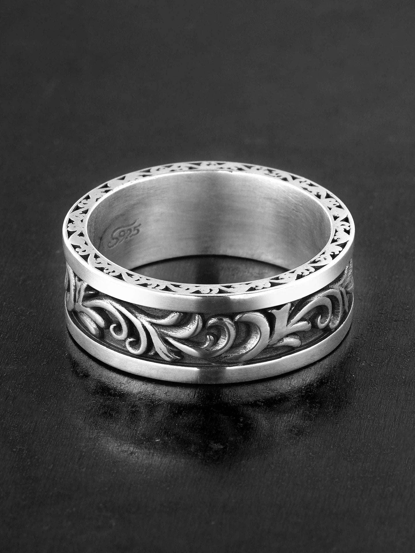 Arabesque Scroll 925 Sterling Silver Biker Band - view 3