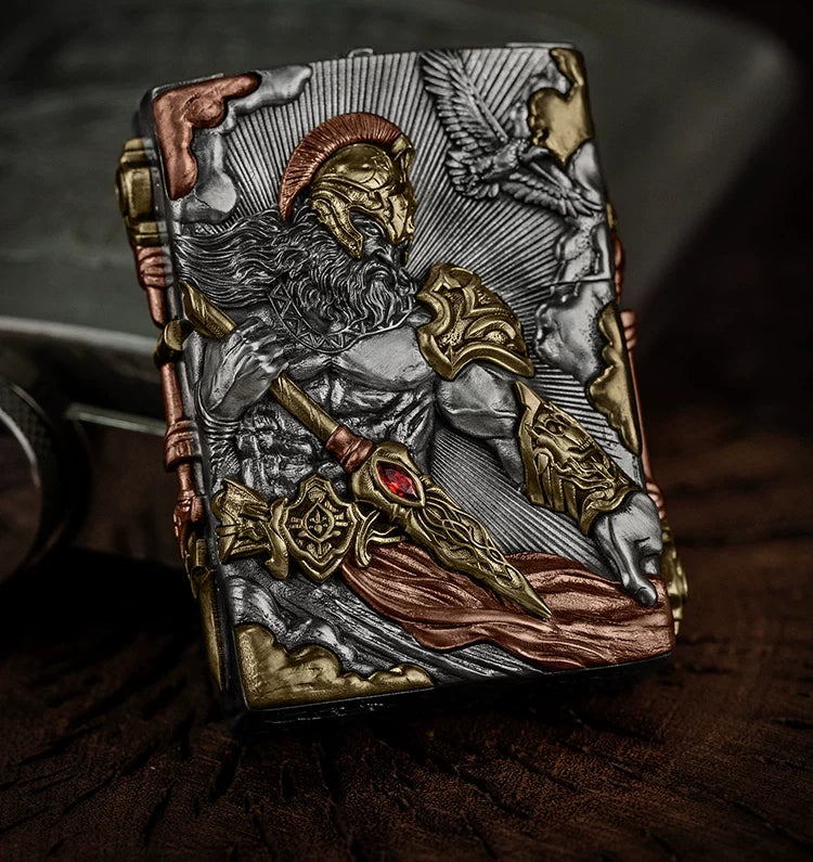 Ares God of War 3D Relief Biker Lighter – product-only front view