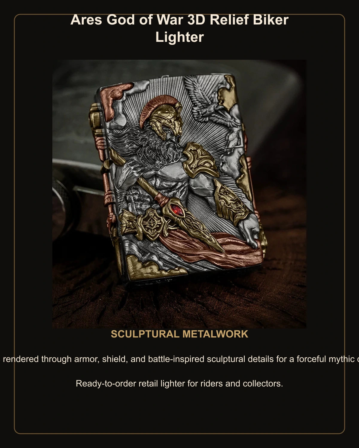 Ares God of War 3D Relief Biker Lighter – English design story