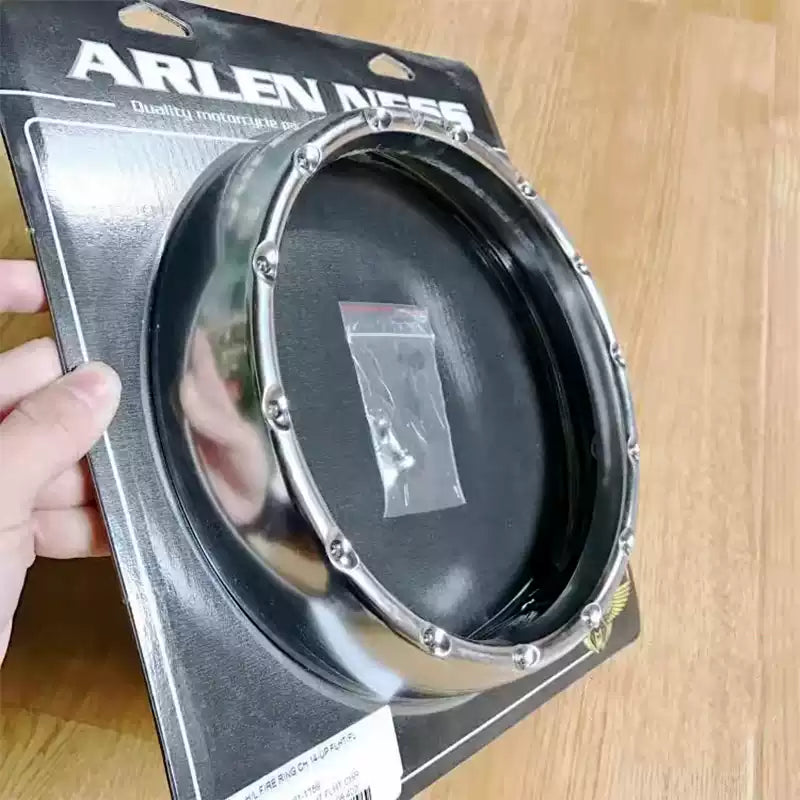 Front view of chrome LED headlight bezel with integrated light points
