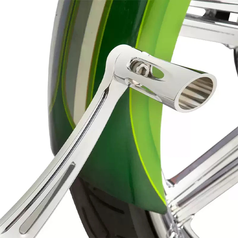 Chrome Arlen Ness shift peg installed on a custom Harley motorcycle