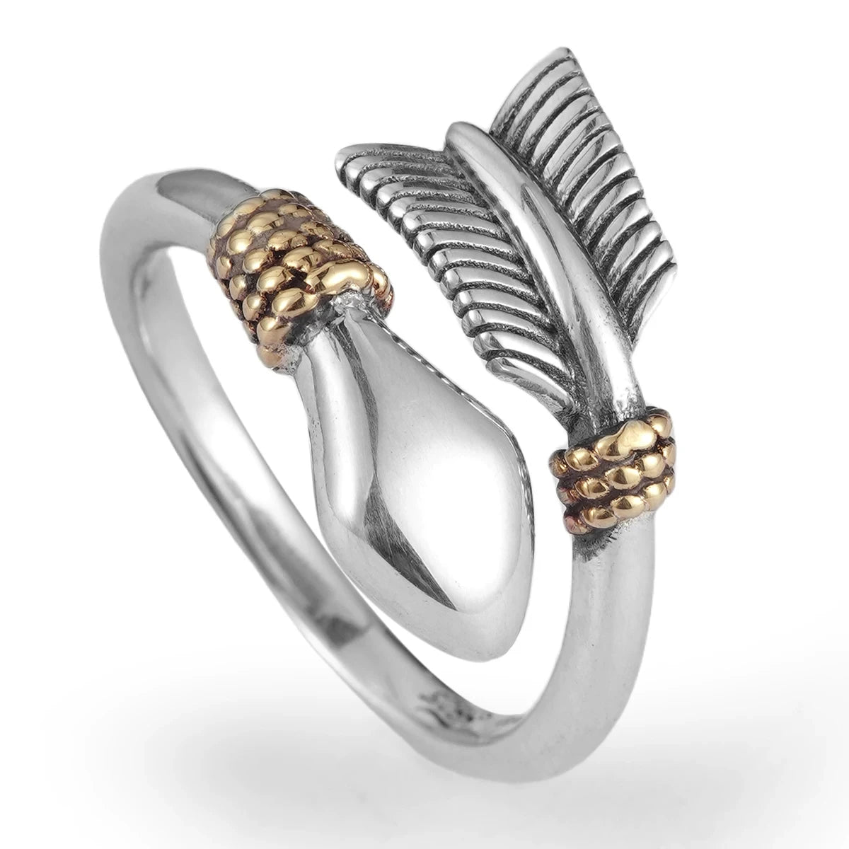 arrow feather open 925 sterling silver biker ring — finish view