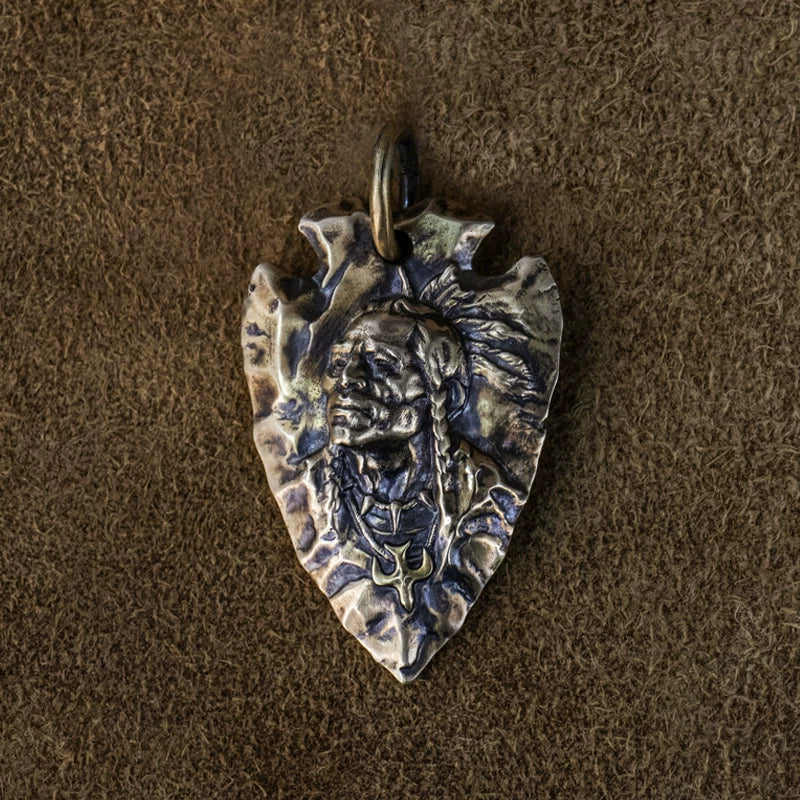 Arrowhead chief portrait bronze biker pendant front view