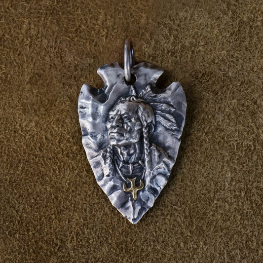 Arrowhead chief portrait sterling silver biker pendant front view