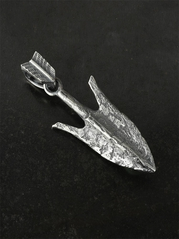 Arrowhead sterling silver biker pendant angled left view